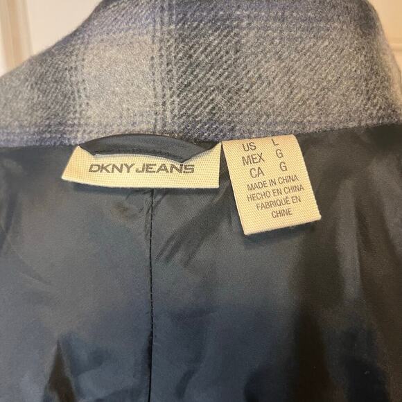 DKNY wool winter coat L plaid shawl collar classic warm jacket elegant trendy - Picture 8 of 8